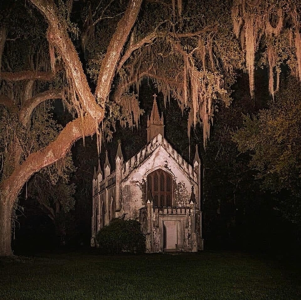 This abandoned Chapel in the middle of a dark swamp