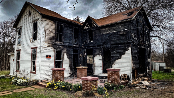 This burned out house