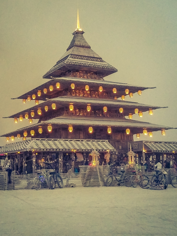 This  Burning Man Temple shows a beautiful mixture of both Futuristic and Traditional Japanese designs and motifs 