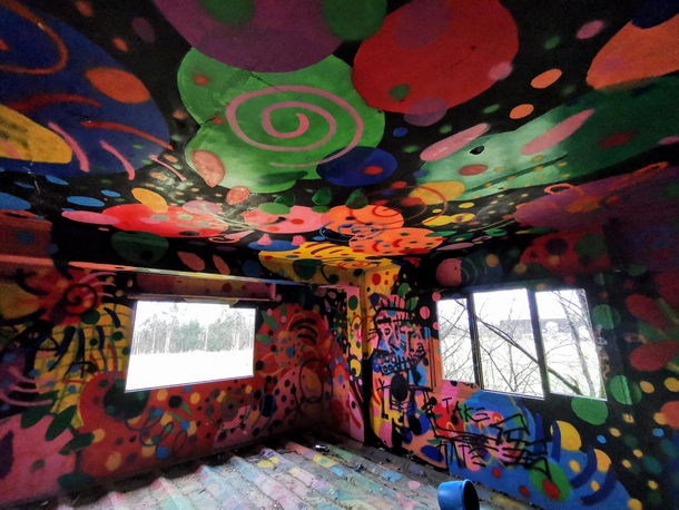 This colorful room in abandoned building 