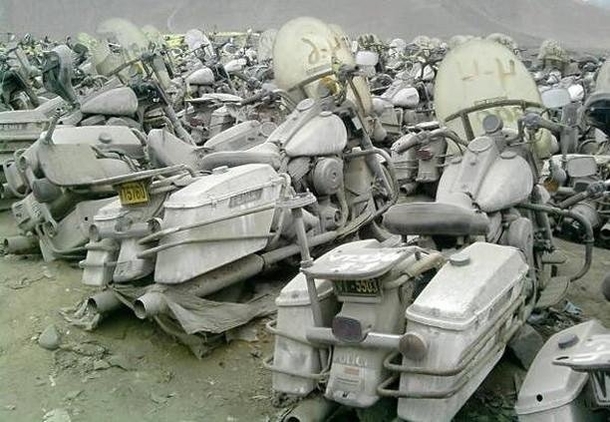 This graveyard of old abandoned Harley Davidsons is located in Lima Peru