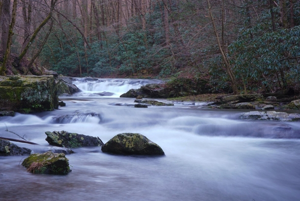 This is a stream that runs by the road when driving towards Cades Cove in the Great Smoky Mountains One of my first long exposures 