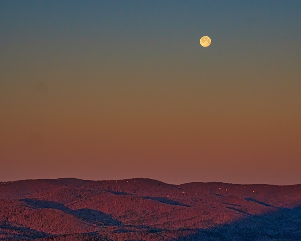 This moonset sunrise shot I took of foothills of GA at the start of the Appalachian trail looks like it came from Mars 