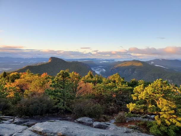 This Morning at Hawksbill Mountain looking down the Linville Gorge North Carolina USA 