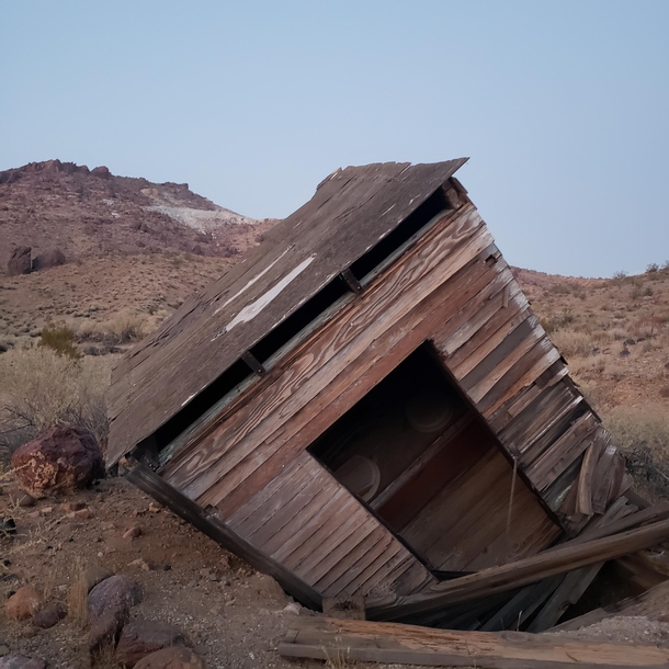 This  seater outhouse has seen better days El Paso Mts CA