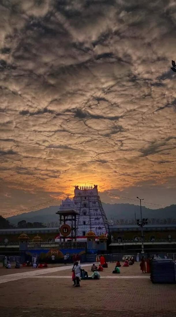 Tirumala Tirupati Hindu Temple At Sunset