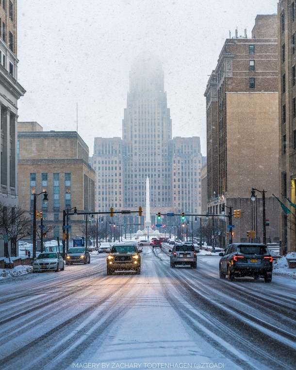Tonights Sunset Snowfall in downtown Buffalo New York 