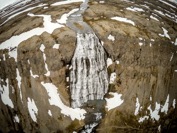 Took my drone to Iceland This was my favorite waterfall named Dynjandi