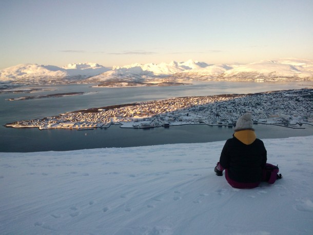 Took this picture of Tromso Norway in february around  in the morning The sun finally reaches the city 