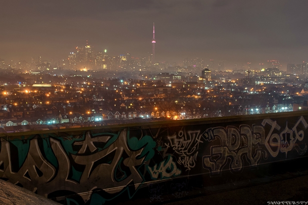 Toronto Canada on a foggy night 