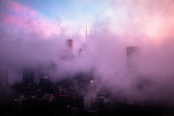 Toronto inside a cloud of cotton candy