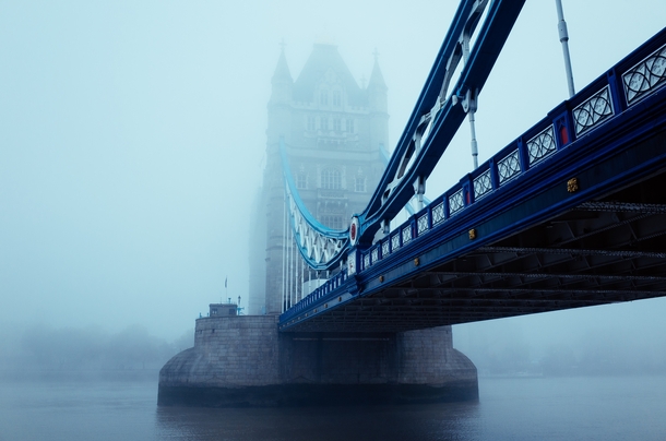 Tower Bridge on a foggy day in London  Photographed by Laura McGregor