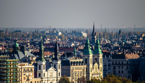 Towers spires and chimneys in Budapest 