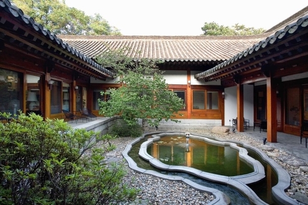 Traditional atrium of the Habib House the official US ambassadorial residence of Korea Seoul South Korea 