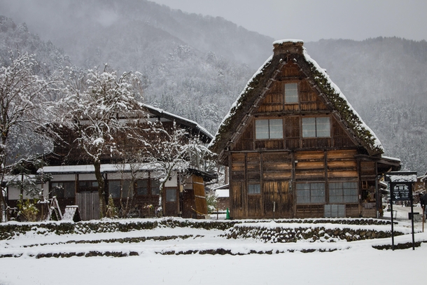 Traditional gassho-zukuri prayer hands thatched roof house at Shirakawa-go Japan