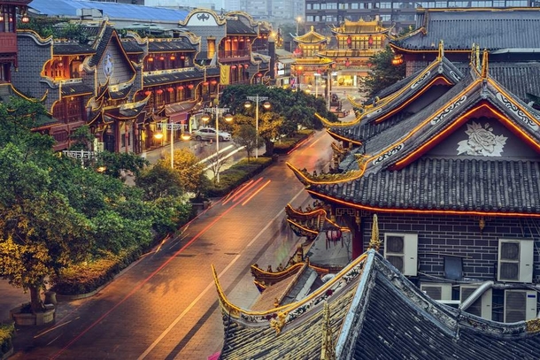 Traditional houses along Qintai Road located in Chengdu China