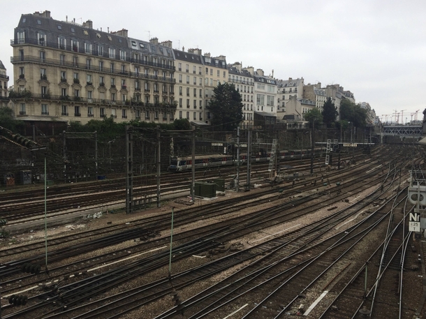 Train rails through the city at Saint-Lazaire Paris 