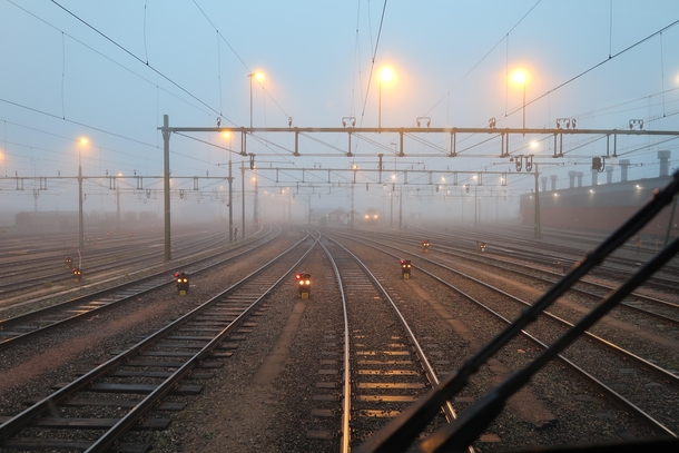 Trainyard early morning Gvle Sweden 