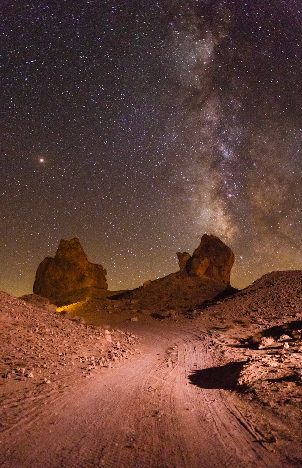 Trona Pinnacles near Southern California under the starry sky 