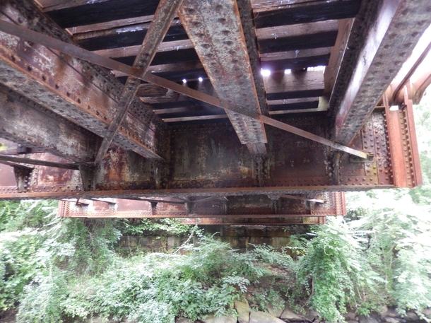 Truss bridge floor framing from below built  