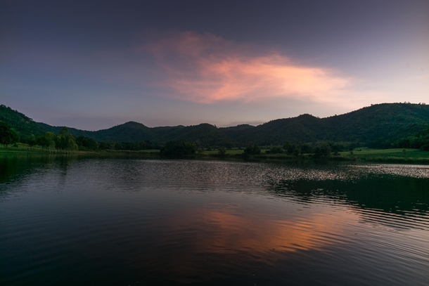 Twilight over lake Khao-wong Thailand 