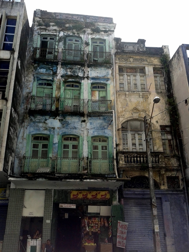 Two abandoned buildings in downtown Recife Brazil 