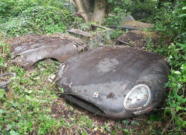Two E-Type Jaguars abandoned and rusting in peace in the UK
