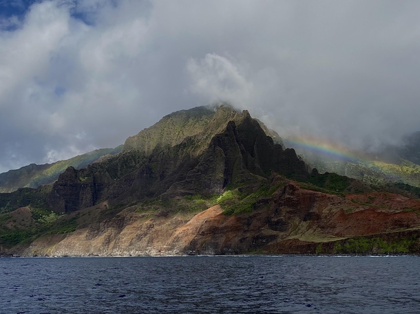 Two halves of a rainbow on the Napali Coast 
