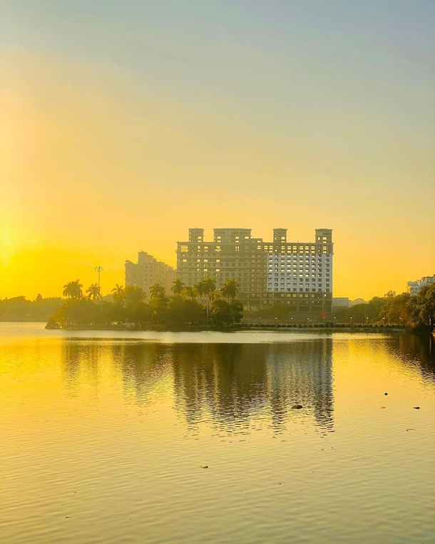 Under-construction lakeside apartment blocks Nagpur India