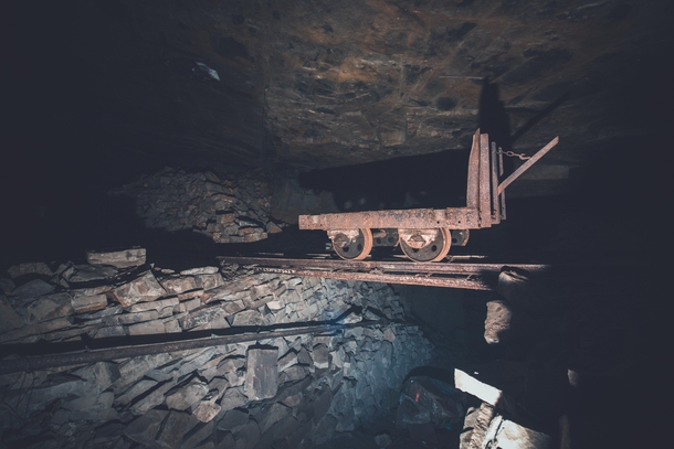 Underground mining cart abandoned inside quarry  video link in description