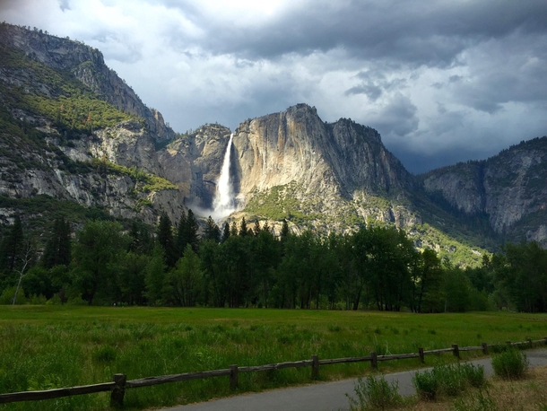 Upper Yosemite Falls before thundershowers 