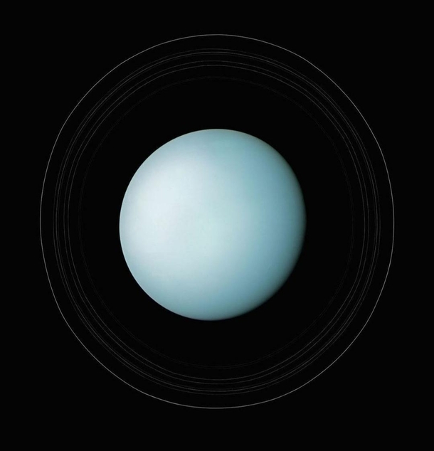 Uranus and its rings Captured by Voyager  on January  