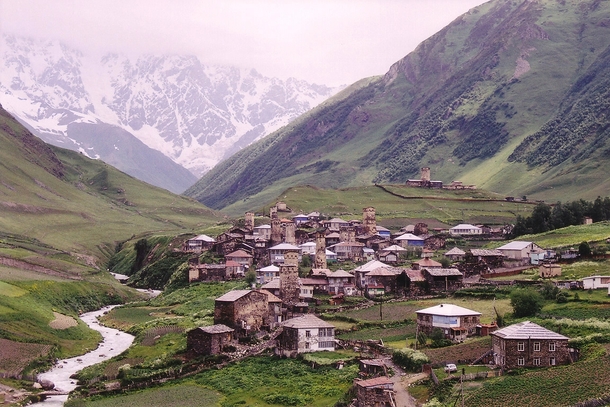 Ushguli village dotted with towers x