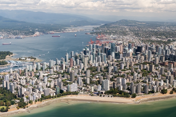 Vancouver Canada aerial facing east 