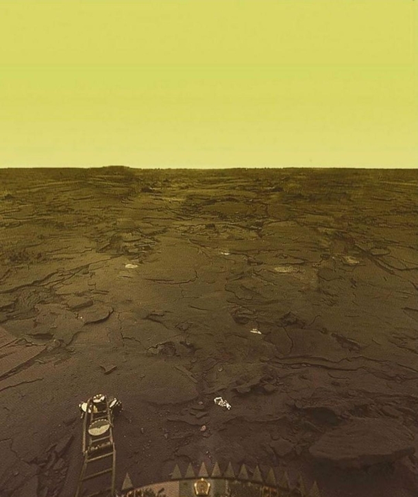 Venera  spent  minutes on Venus  before getting crushed by the hellish environment the lander sent us this unique colored image of the surface
