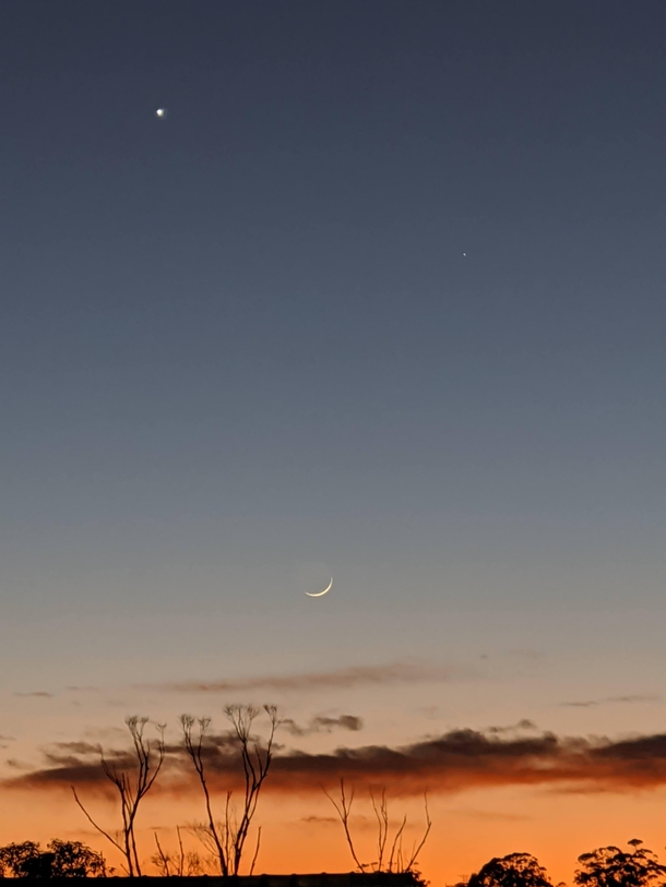 Venus the moon and sunrise Sydney Australia 