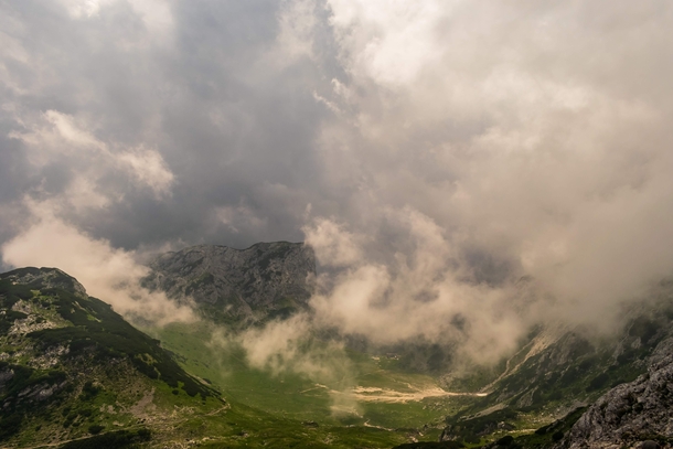 Very dramatic sky in the Slovenian Kamnik Alps Clouds were dancing around the peaks 