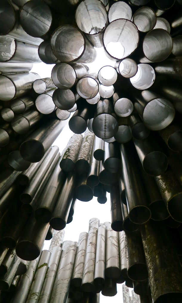 View from below the Sibelius Monument in Helsinki Finland designed by Eila Hiltunen 