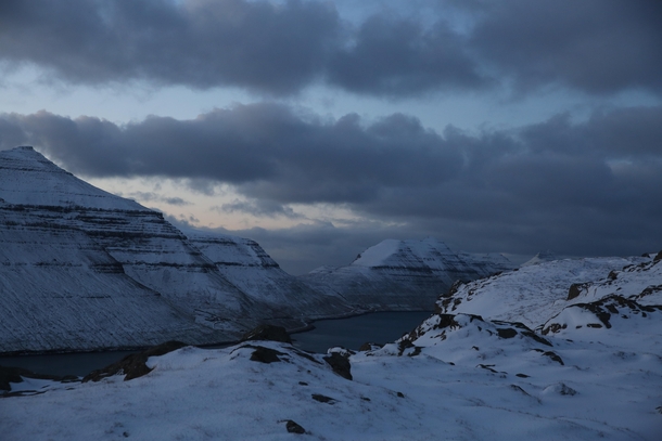 View from Hlsur Faroe Islands in the depths of winter 