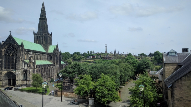 View from St Mungo Museum to Glasgow Cathedral amp The Necropolis beyond