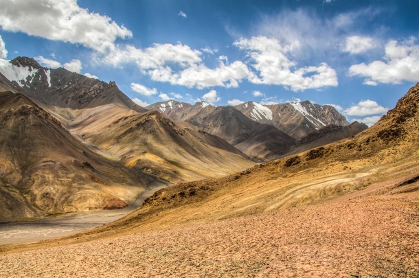View from the summit of the Pamir Highway Tajikistan 