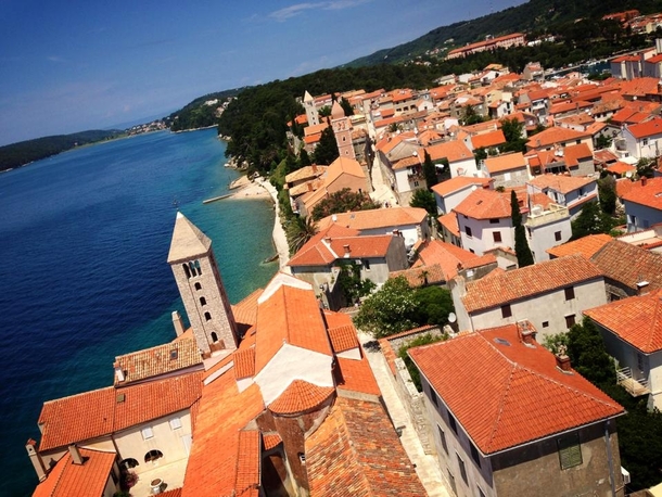 View from the top of a campanile in Rab Croatia 
