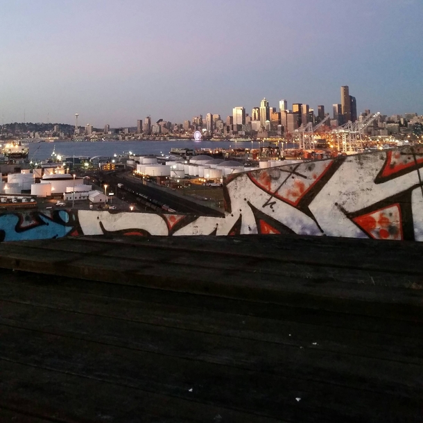 View from the top of the abandoned flour mill in Seattle  