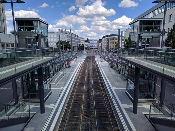 View from tram and train station Stadthaus in Bonn Germany 