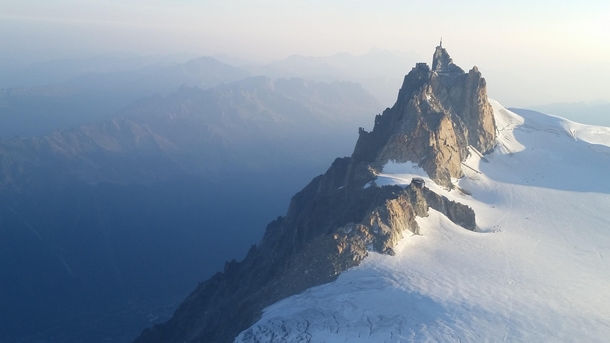 View of Aiguille du Midi while climbing Mont Blanc Chamonix France 