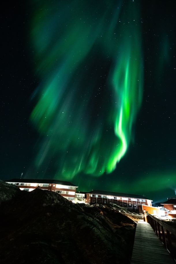 View of Aurora from Hotel Arctic Ilulissat Greenland 