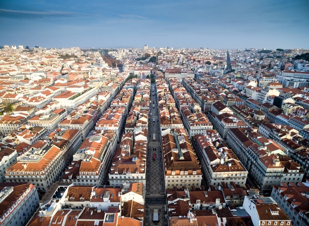 View of Baixa Neighborhood in Lisbon Portugal