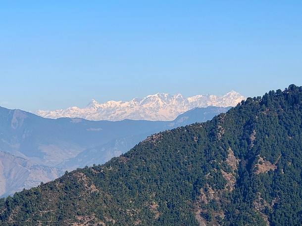View of Himalayas from Mussoorie Gun Hill Uttarakhand India 