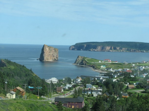 View of Perc village in front of the Perc Rock Gaspsie Qubec 