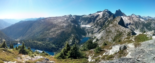 View of the three Thornton Lakes from Trapper Peak in North Cascades National Park  hours from Seattle WA 